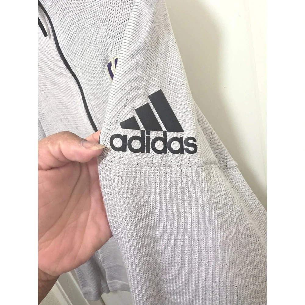 Adidas Washington‎ Huskies Full-Zip Gray Hoodie Sweatshirt Raglan Sleeves Zipper